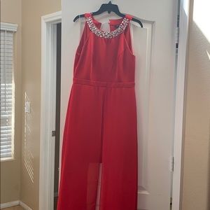 Red chiffon cocktail dress
